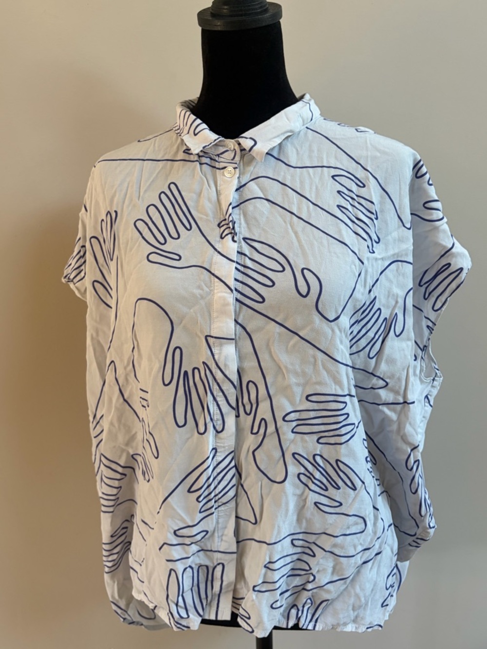 ELK Sentosa Shirt - Handy Work White Short Sleeve Button Up Hand Graphic Top Tee